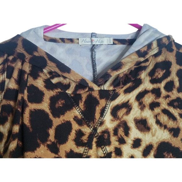 Leopard Print Sleeveless Maxi Hooded Dress W/ Pockets By Heart &‎ Hips Size M - Picture 3 of 4